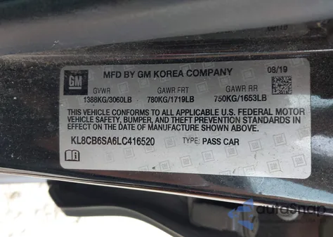 2020 Chevrolet Spark Fwd Ls Automatic из США, поврежденный, VIN KL8CB6SA6LC416520